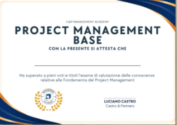 Attestato di partecipazione Project Management Base — Management Academy