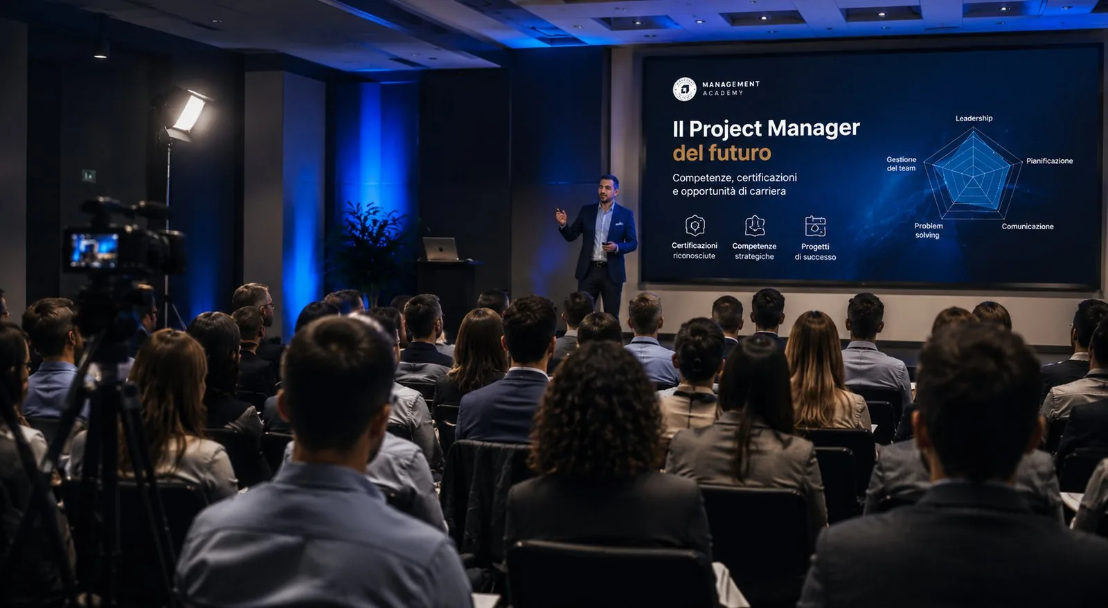 Open Day Management Academy — aula gremita durante una sessione live online